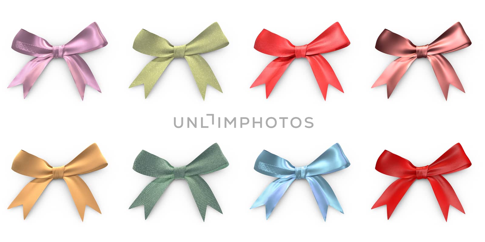 Eight Christmas ribbons with different materials