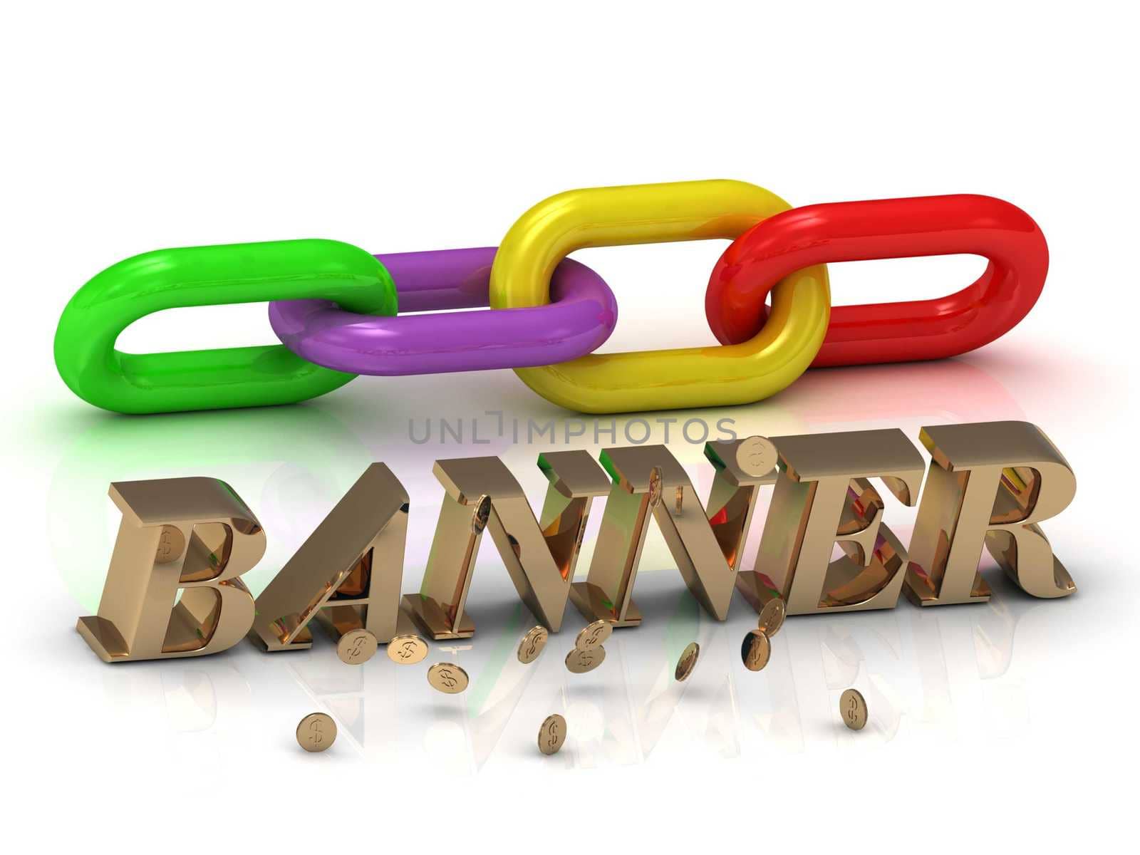 BANNER- inscription of bright letters and color chain on white background