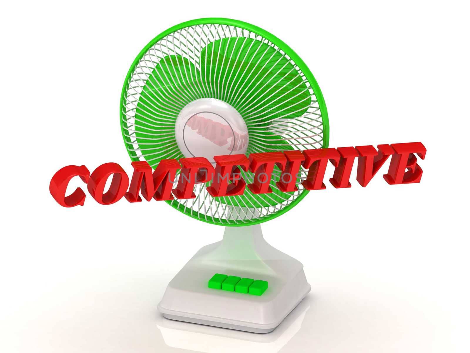 COMPETITIVE- Green Fan propeller and bright color letters on a white background