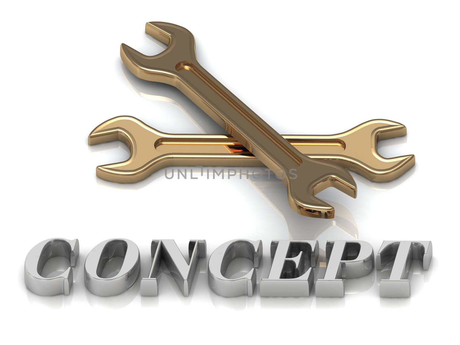 CONCEPT- inscription of metal letters and 2 keys on white background