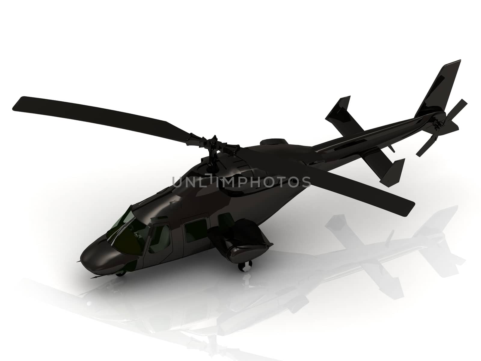 Military helicopter landing on white background