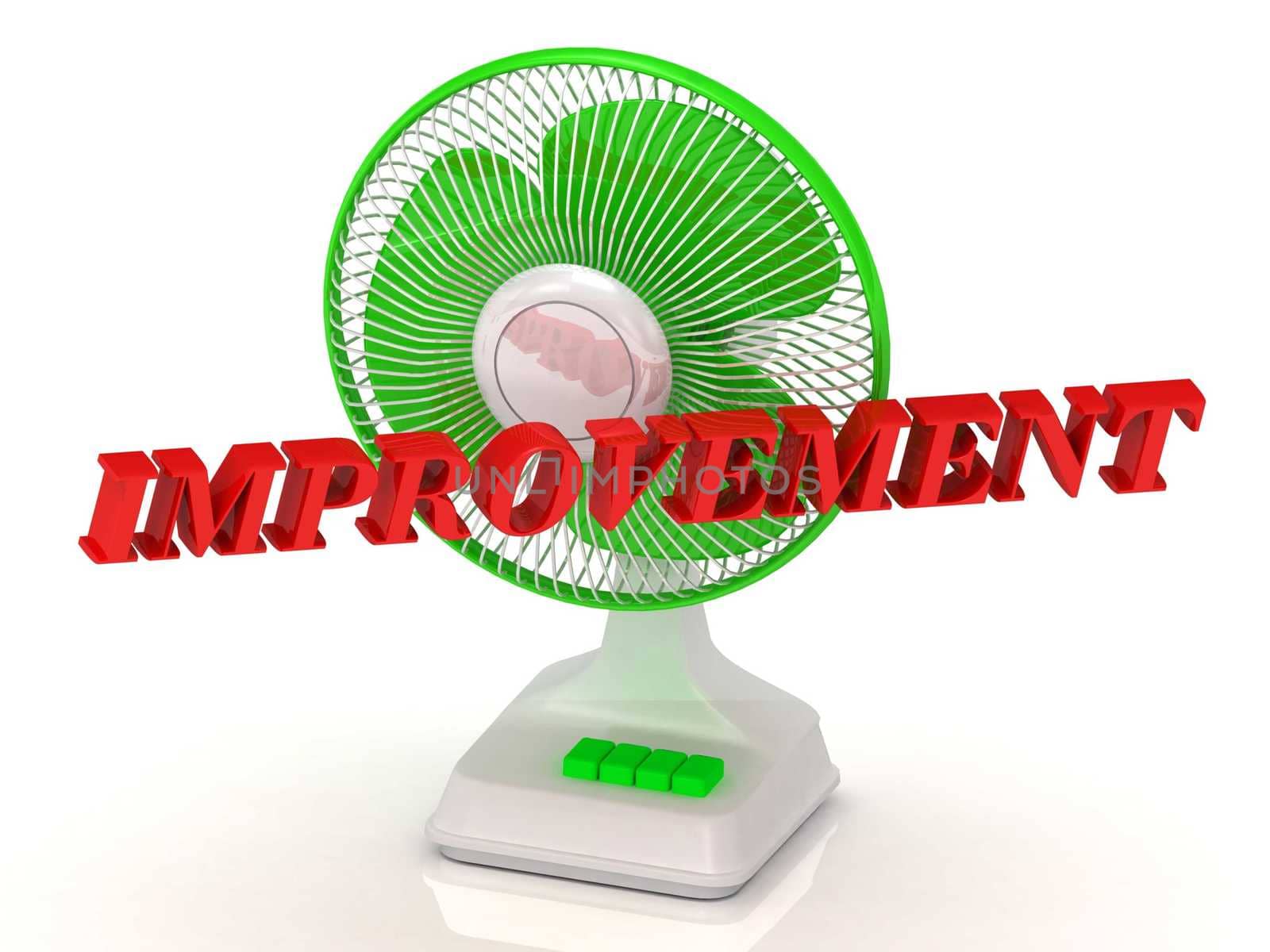 IMPROVEMENT- Green Fan propeller and bright color letters on a white background