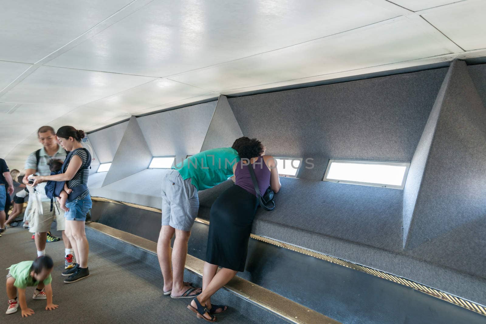 Tourists in the crown of St Louis Gateway Arch. St Louis, architecture, and famous arch, Missouri, USA.