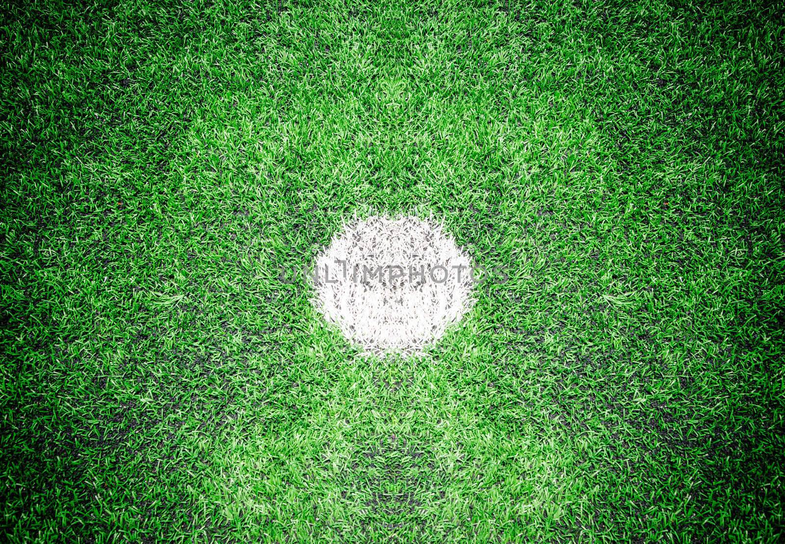 Closeup shot of marking on center of soccer field