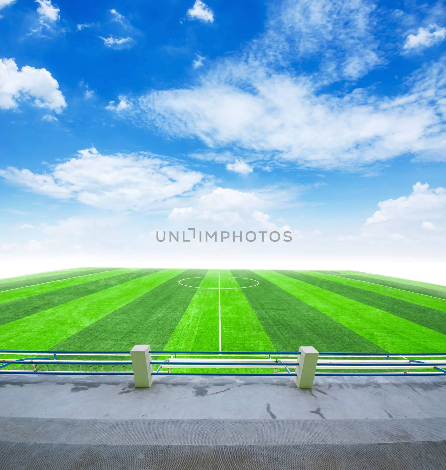 soccer field and blue sky view from stadium