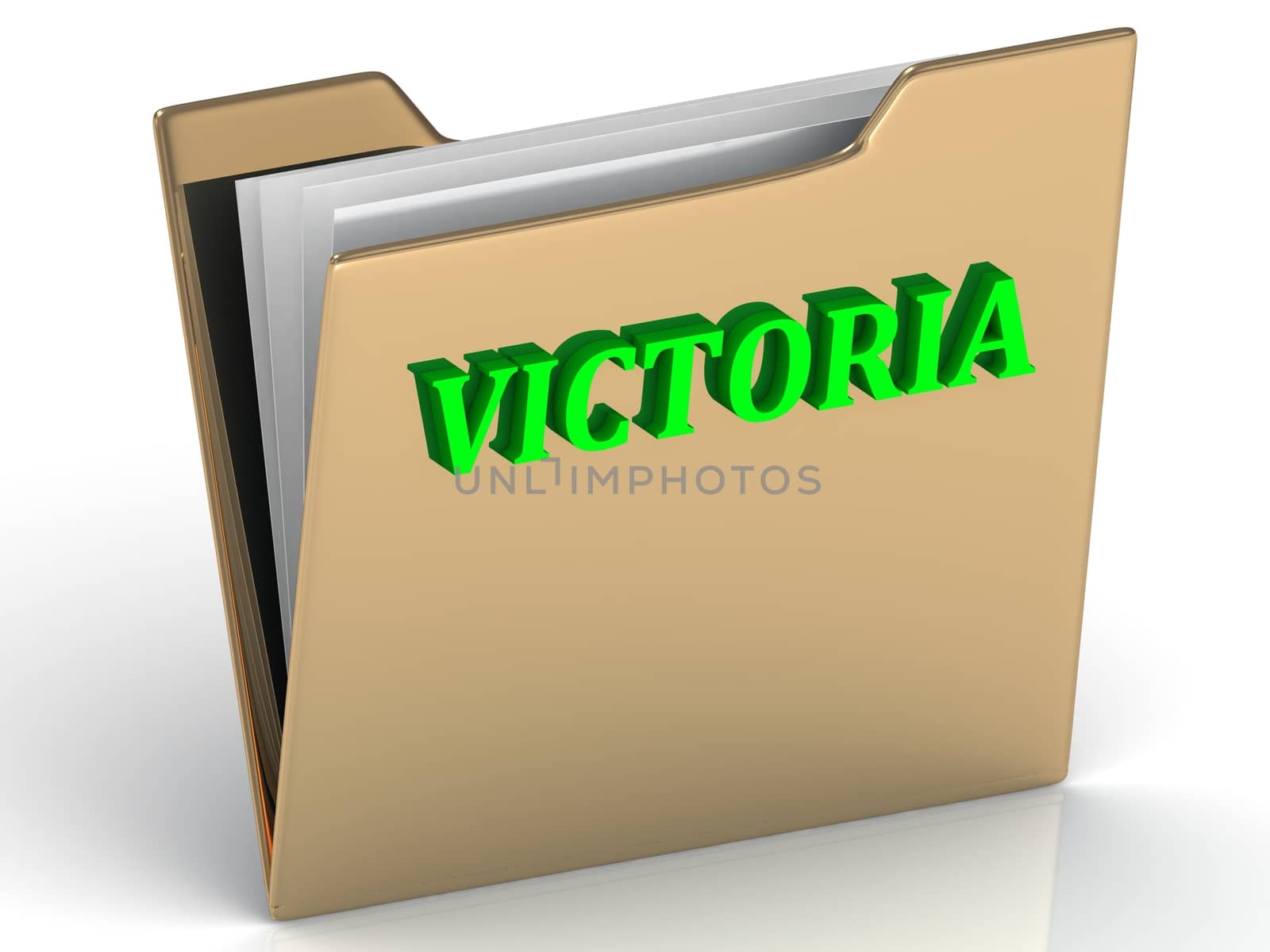 VICTORIA- bright letters on a gold folder on by GreenMost