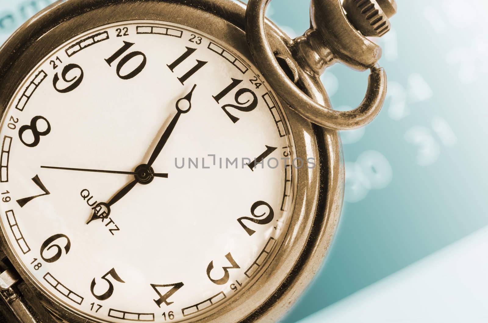 Collage with vintage clock and calendar, time concept
