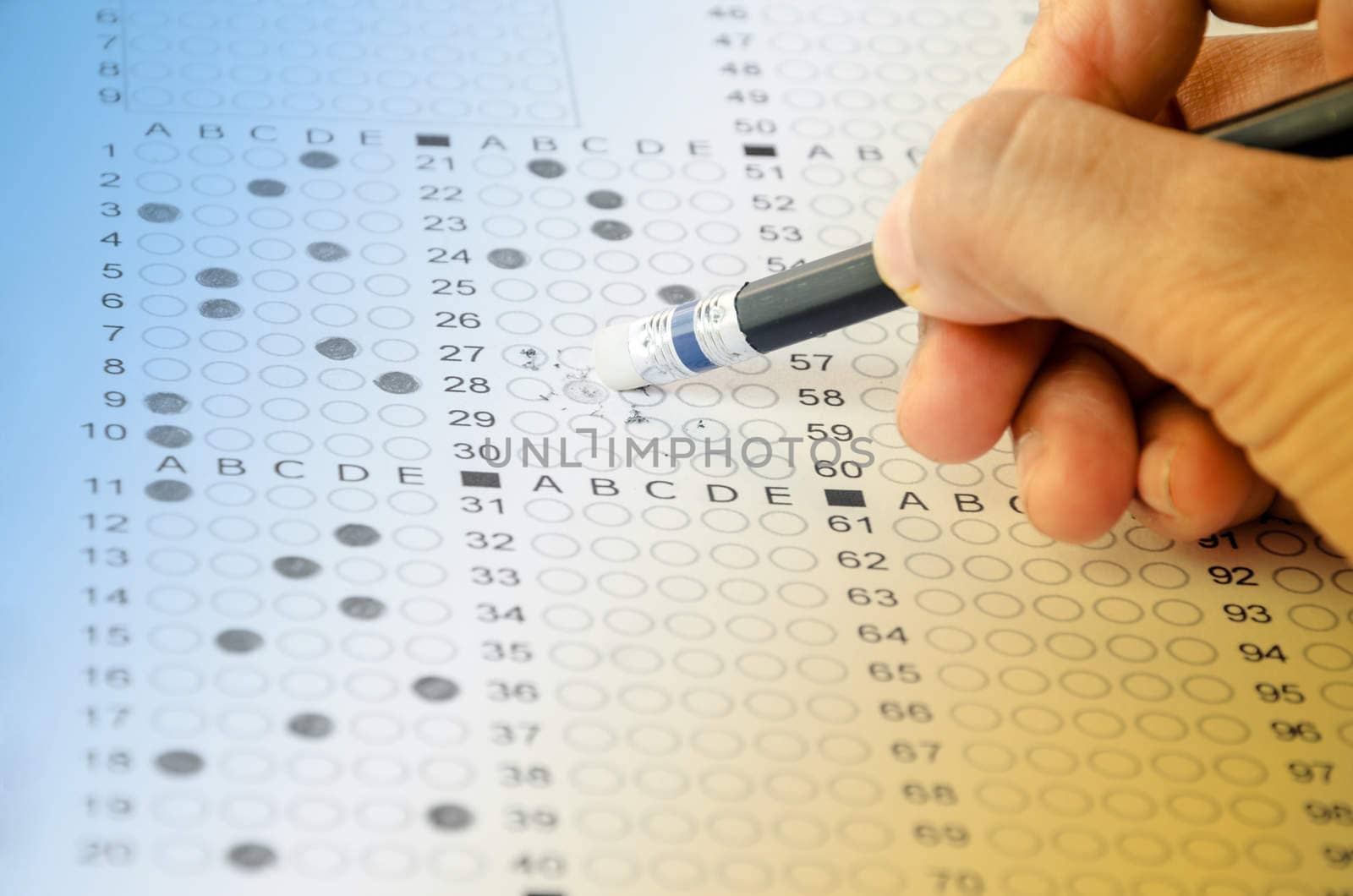 hand erase wrong answer on Exam carbon paper computer sheet