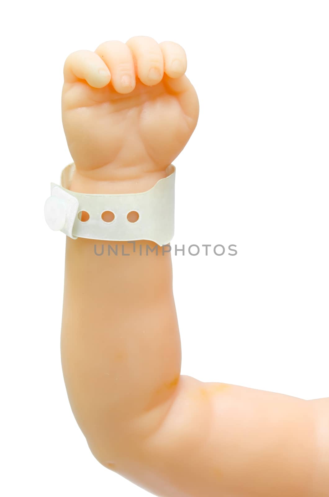 Anatomy hand of baby patient isolated on white background, clipping path.