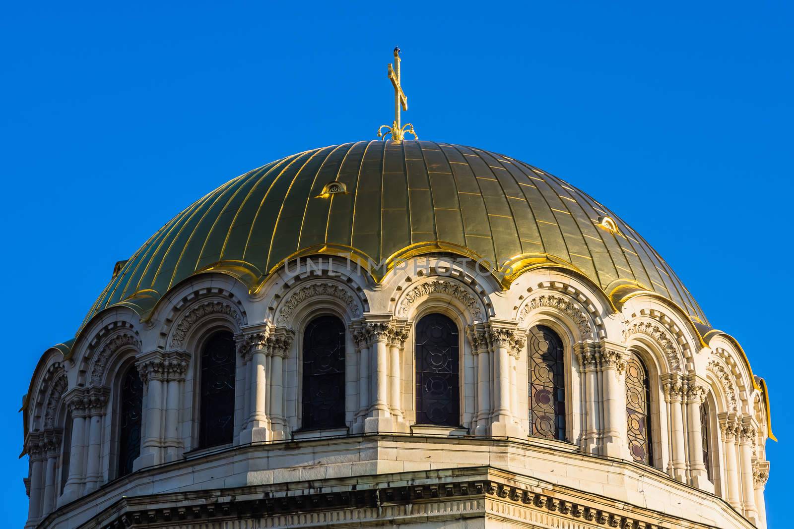 Gilded dome of St. Alexander Nevski Orthodox Cathedral in Sofia, Bulgaria.