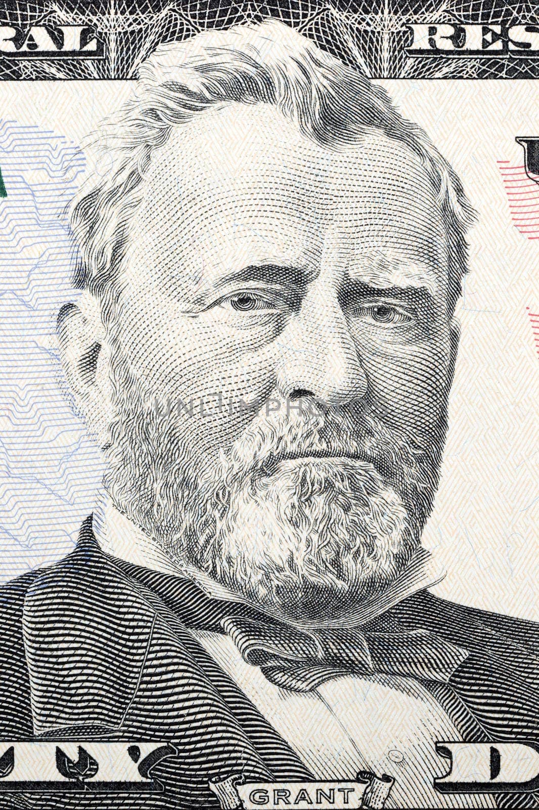 Portrait of Ulysses Grant on fifty American dollars