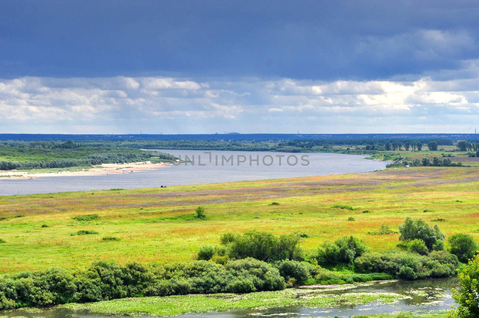 cloudy landscape in nature with the river