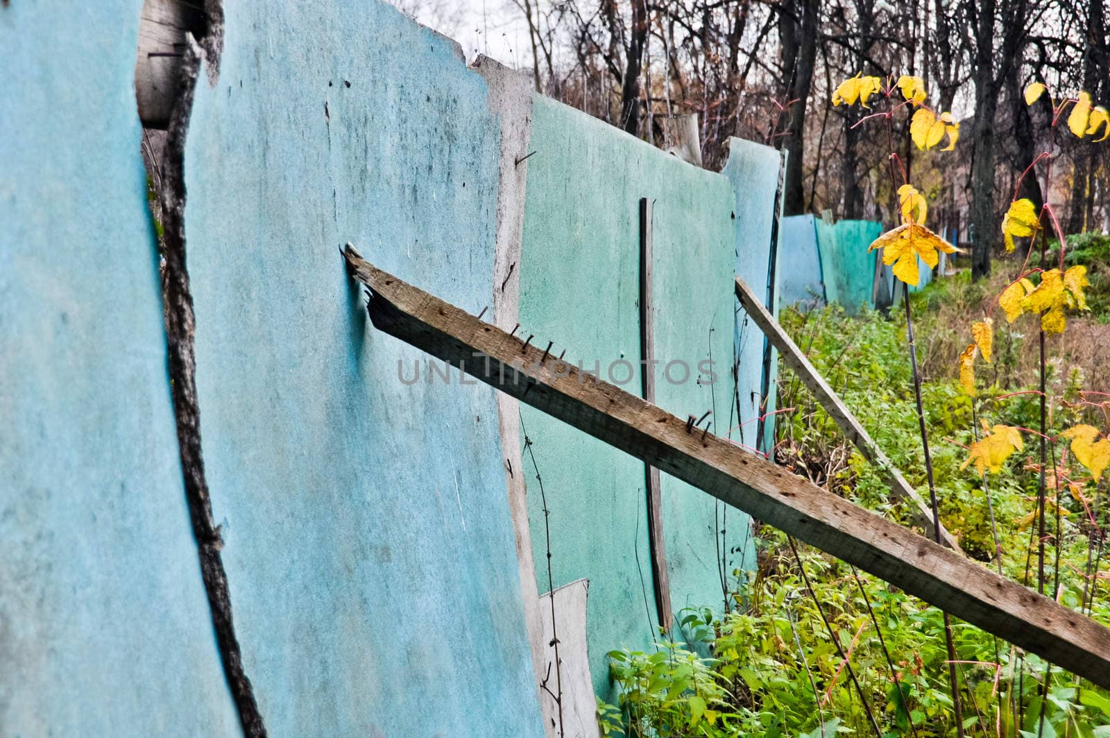 crooked old wooden rustic fence by vlaru