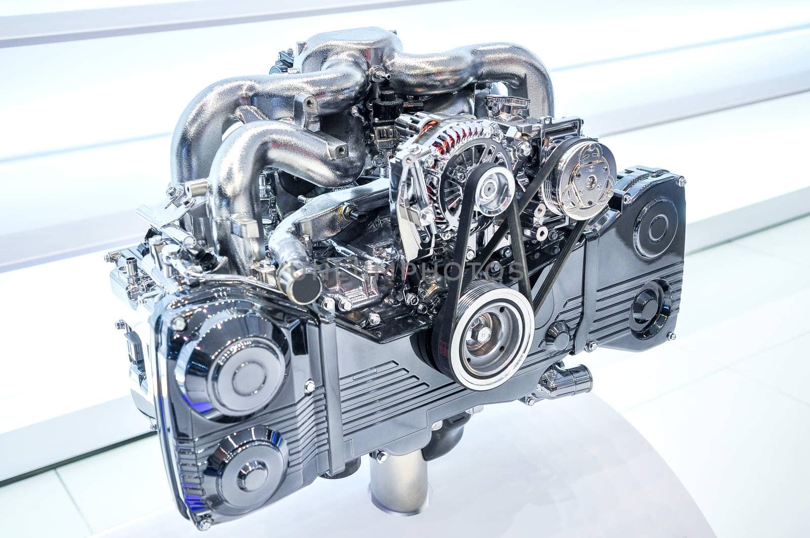 the new shiny car engine on exhibition