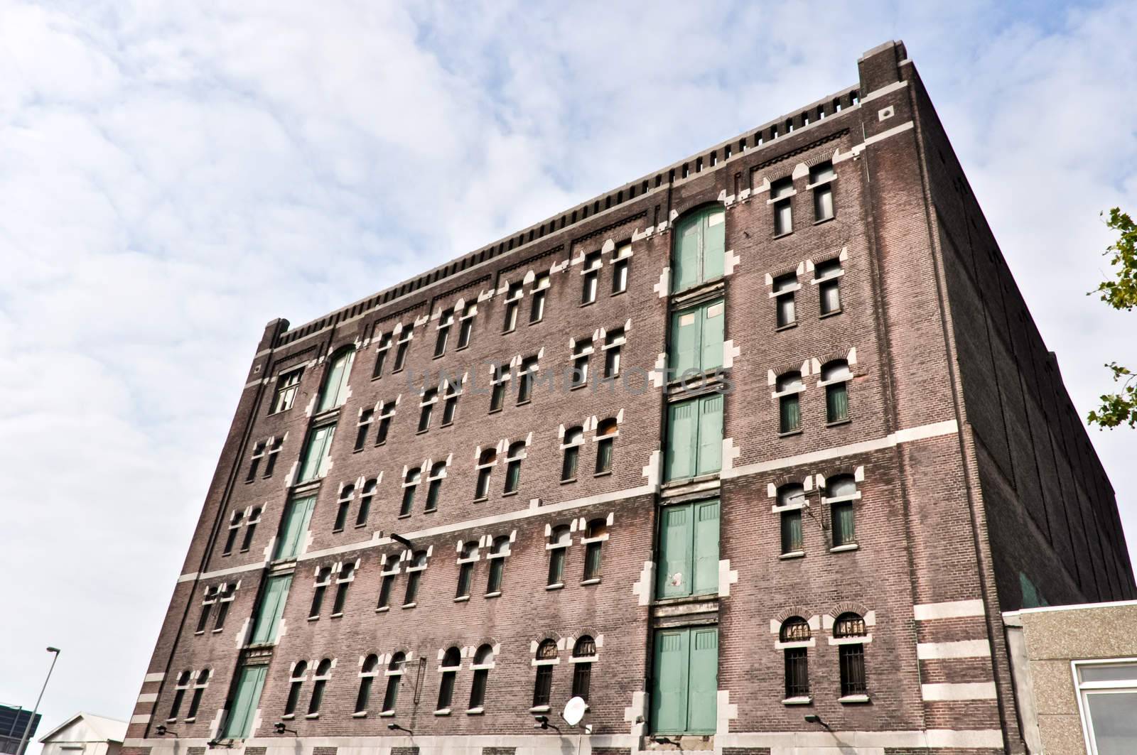 low angle view to the old brick factory building