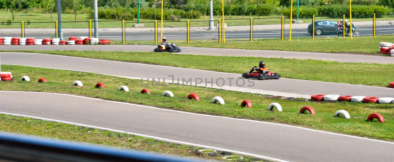 go kart racing on circuit