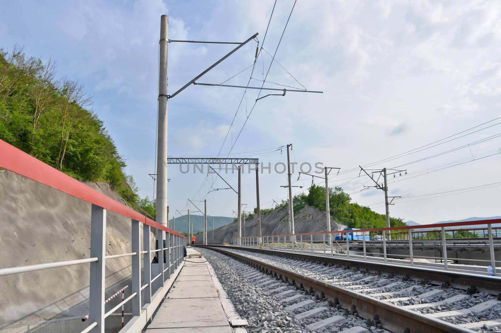 railroad track, embankment, and power poles by vlaru