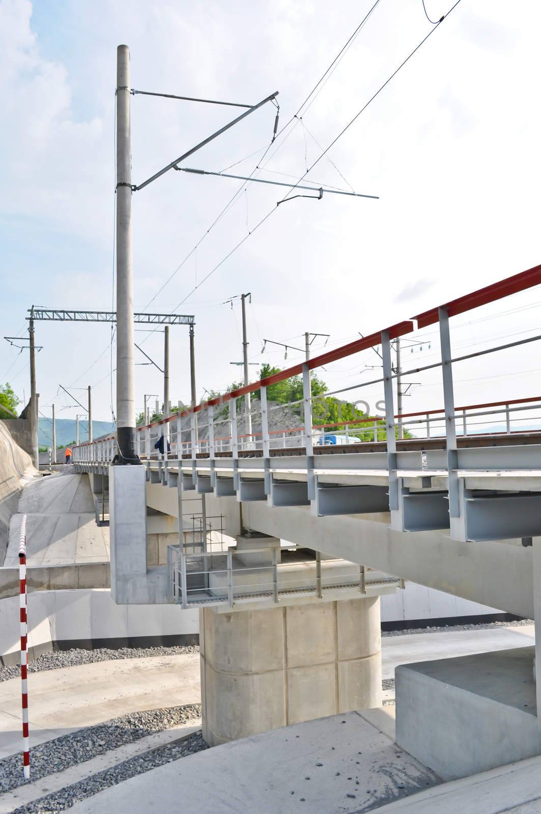 railroad track, embankment, and power poles