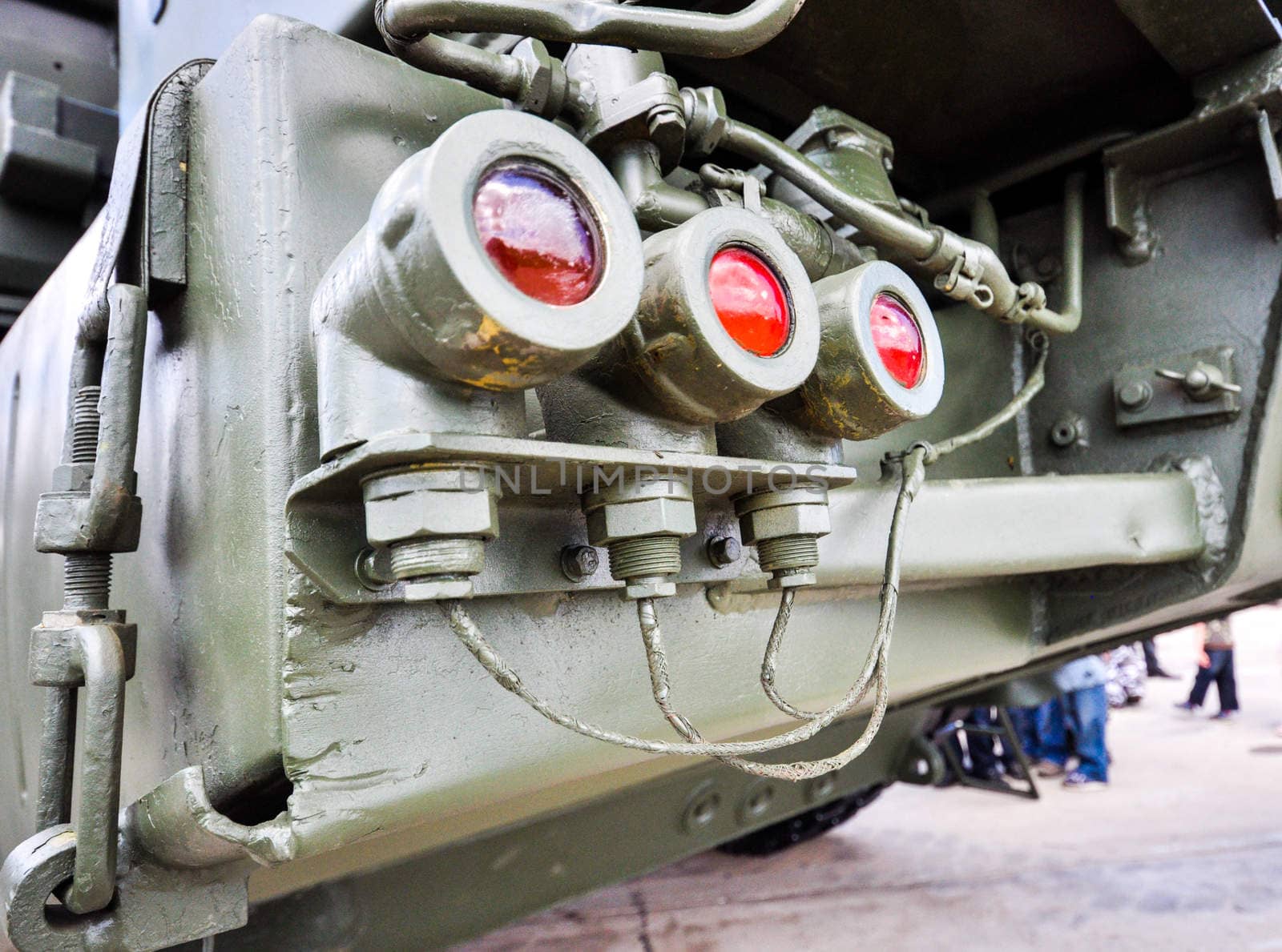 rear lights on a military truck closeup