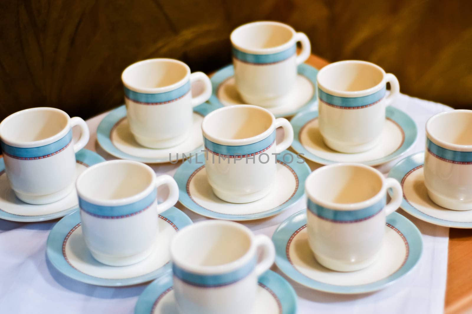 nine white porcelain tea cups and saucers and napkins by vlaru