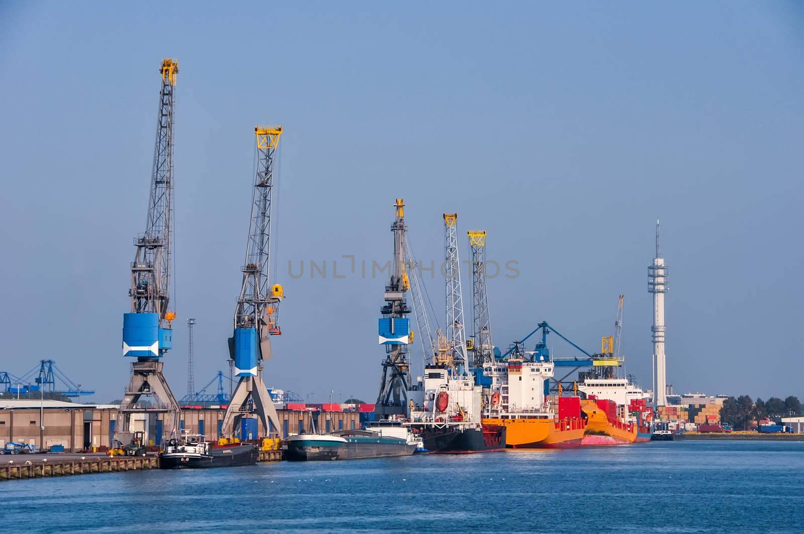 Rotterdam sea cargo port skyline by vlaru
