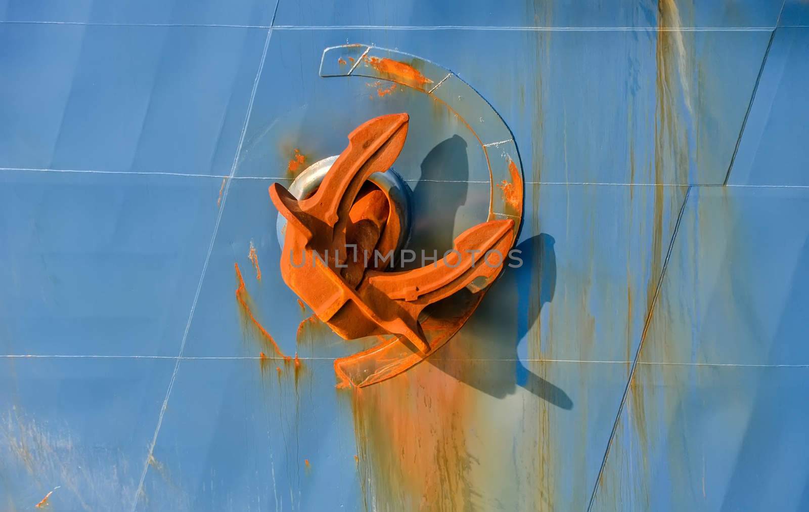 large anchor on board the cargo ship sea