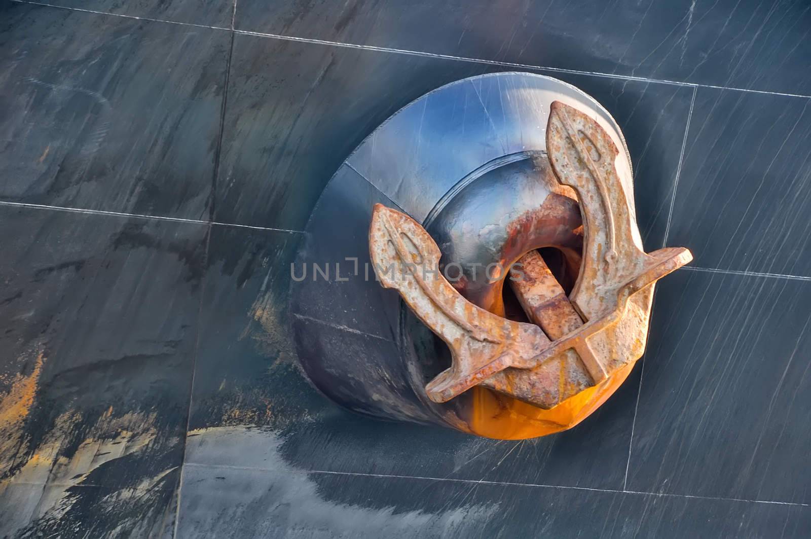 large anchor on board the cargo ship sea