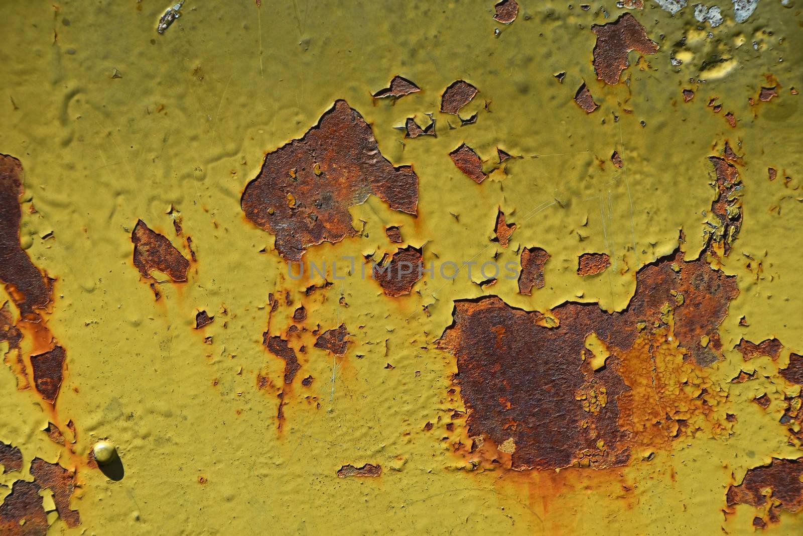 Stained rusty painted metal surface with flakes by BreakingTheWalls