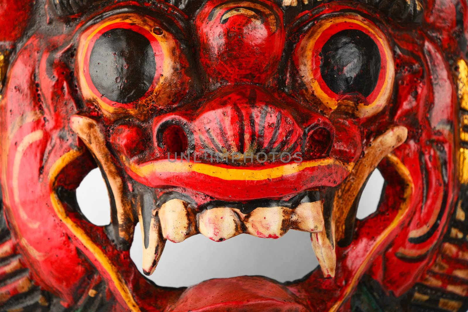 Asian traditional wooden red painted demon mask by BreakingTheWalls
