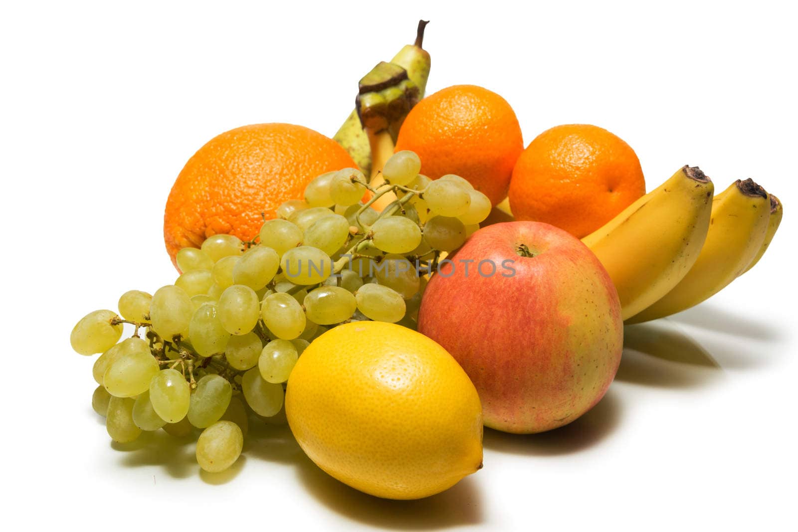 The photograph shows the fruits on white background