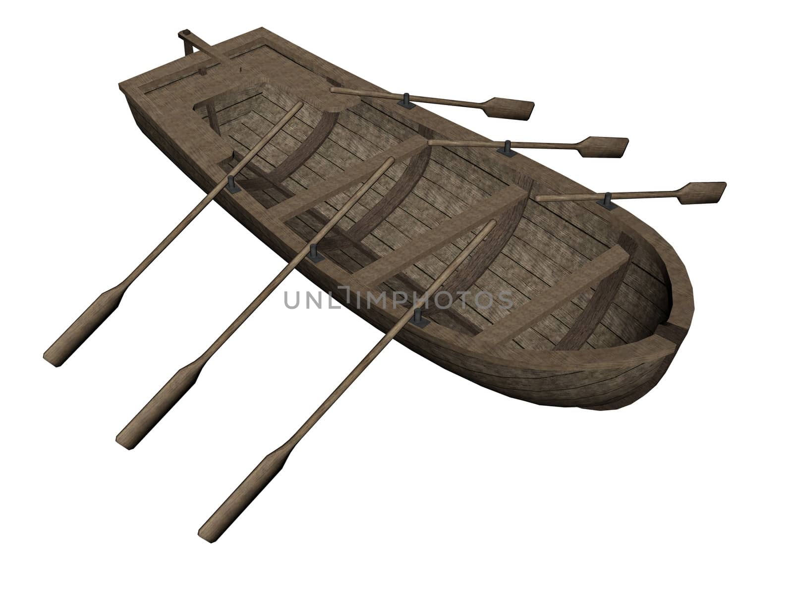 Woodboat floating isolated in white background - 3D render