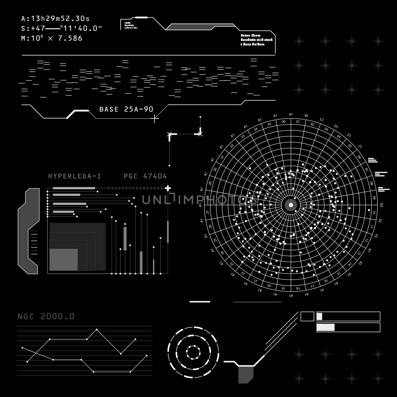 Abstract future, concept futuristic black and white virtual graphic touch user interface HUD. Raster version