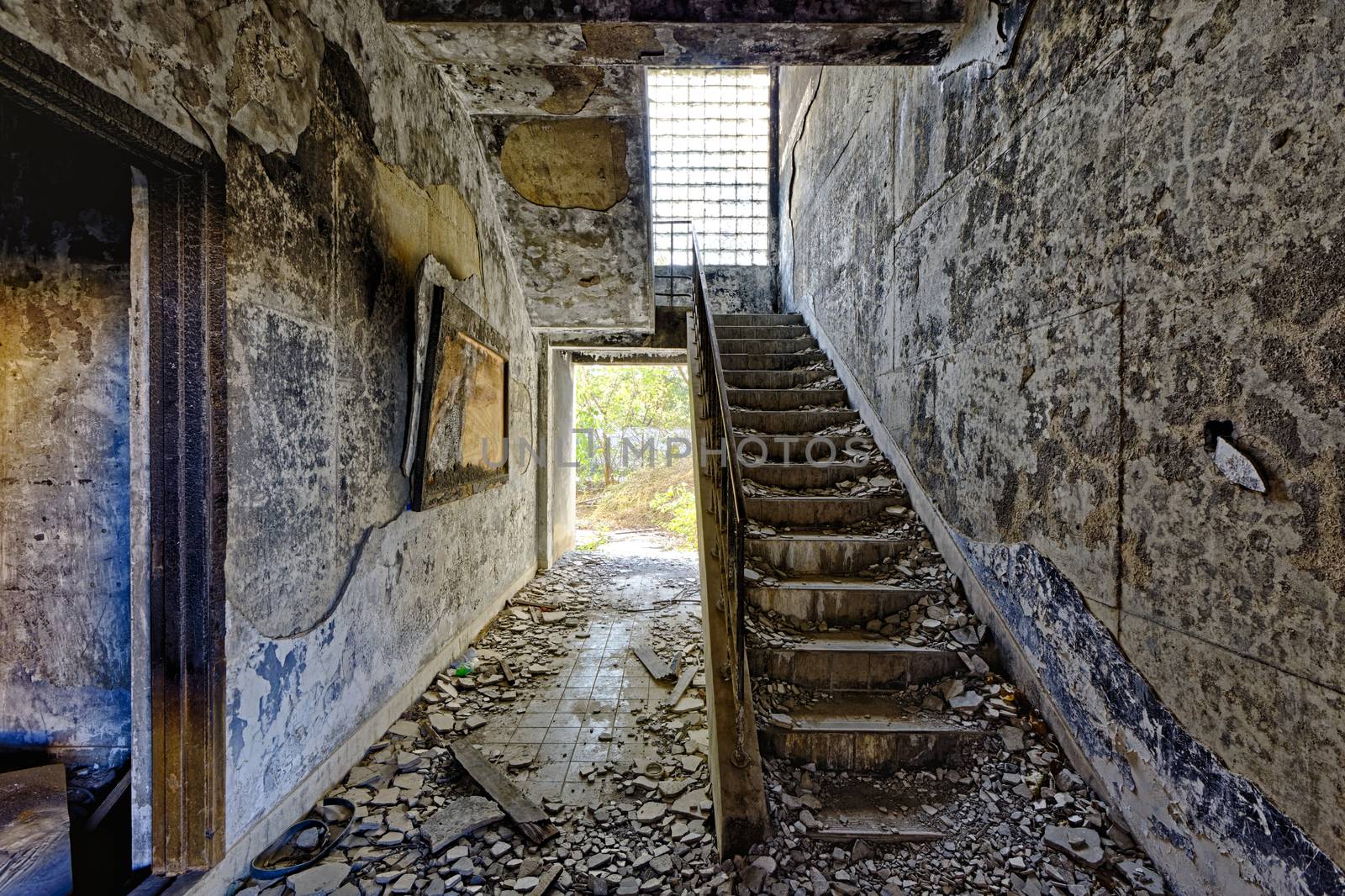 Old abandoned ruin factory damage building inside