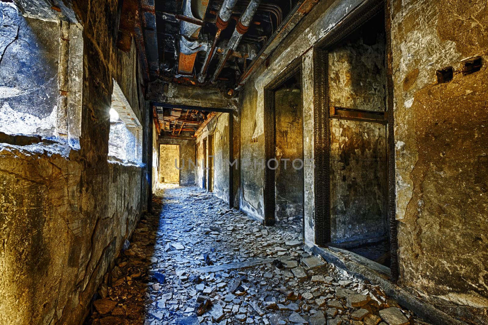 Old abandoned ruin factory damage building inside