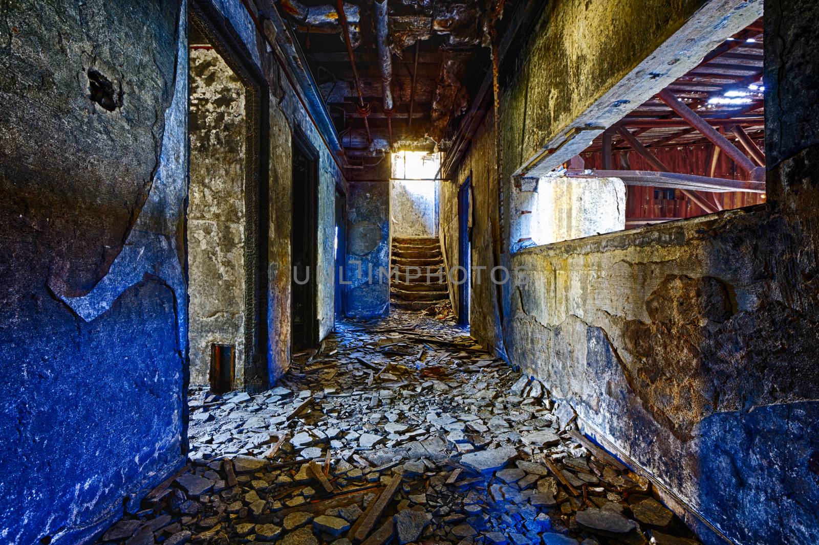 Old abandoned ruin factory damage building inside