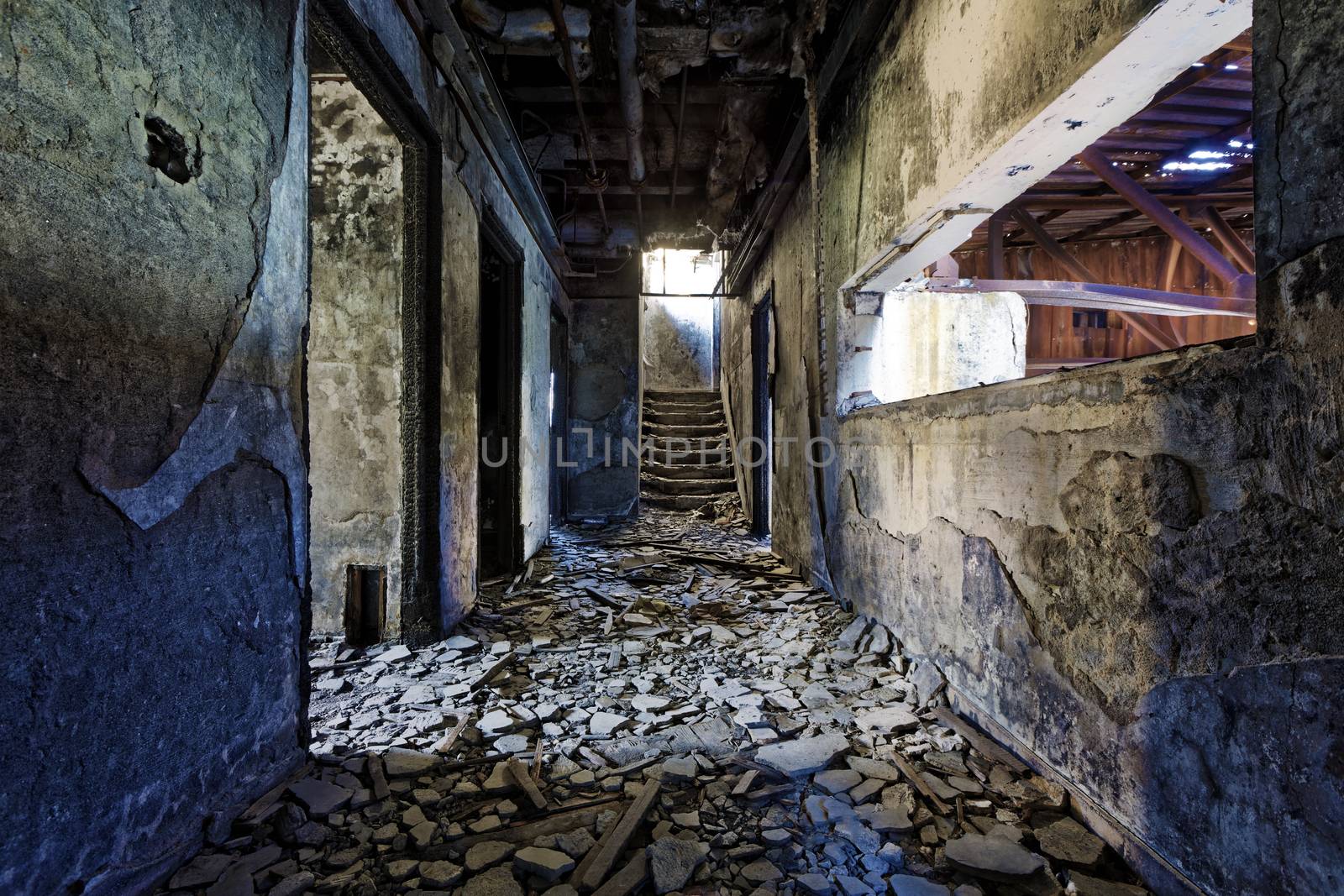 Old abandoned ruin factory damage building inside