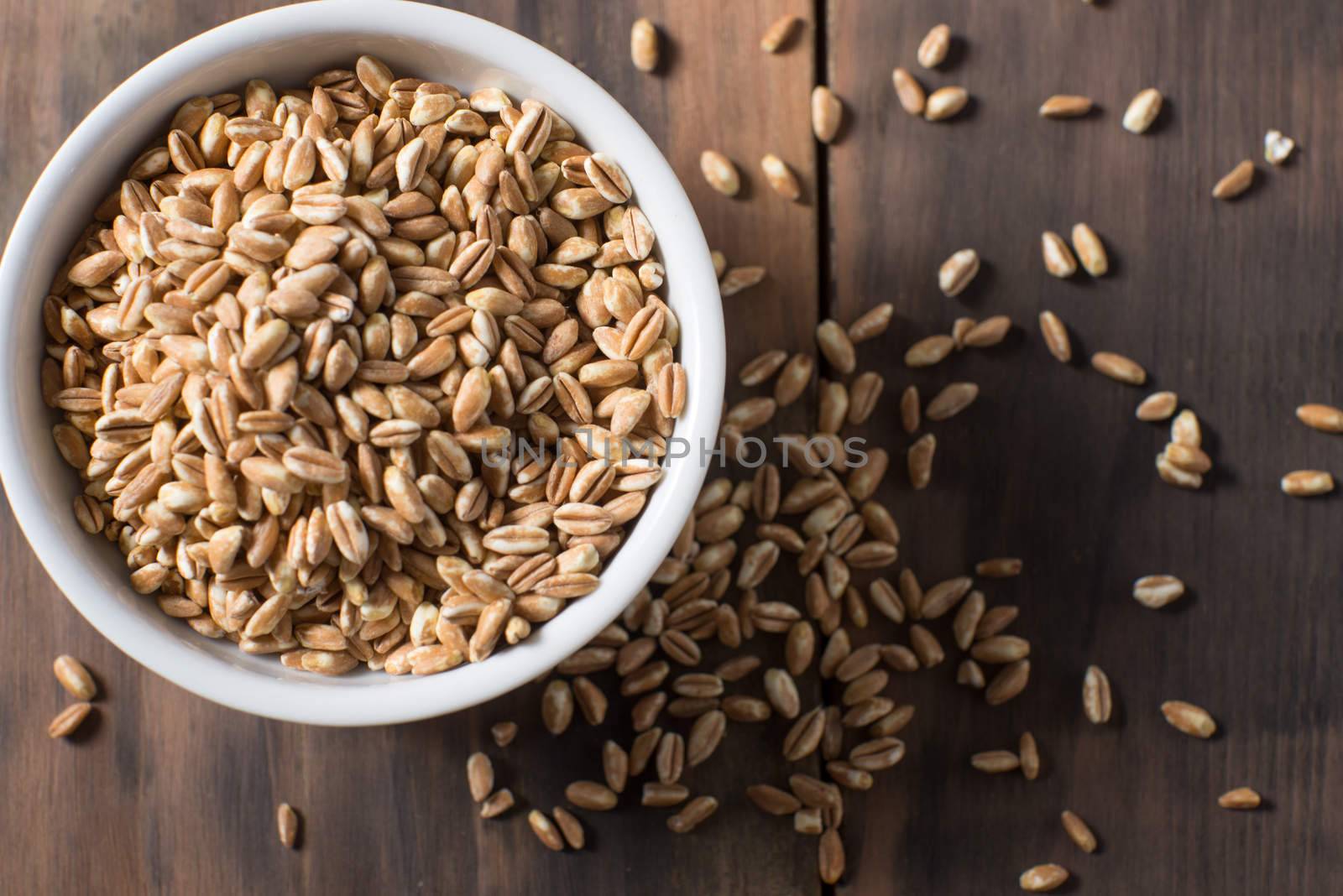 Bowl of fresh farrow grains healthy eating