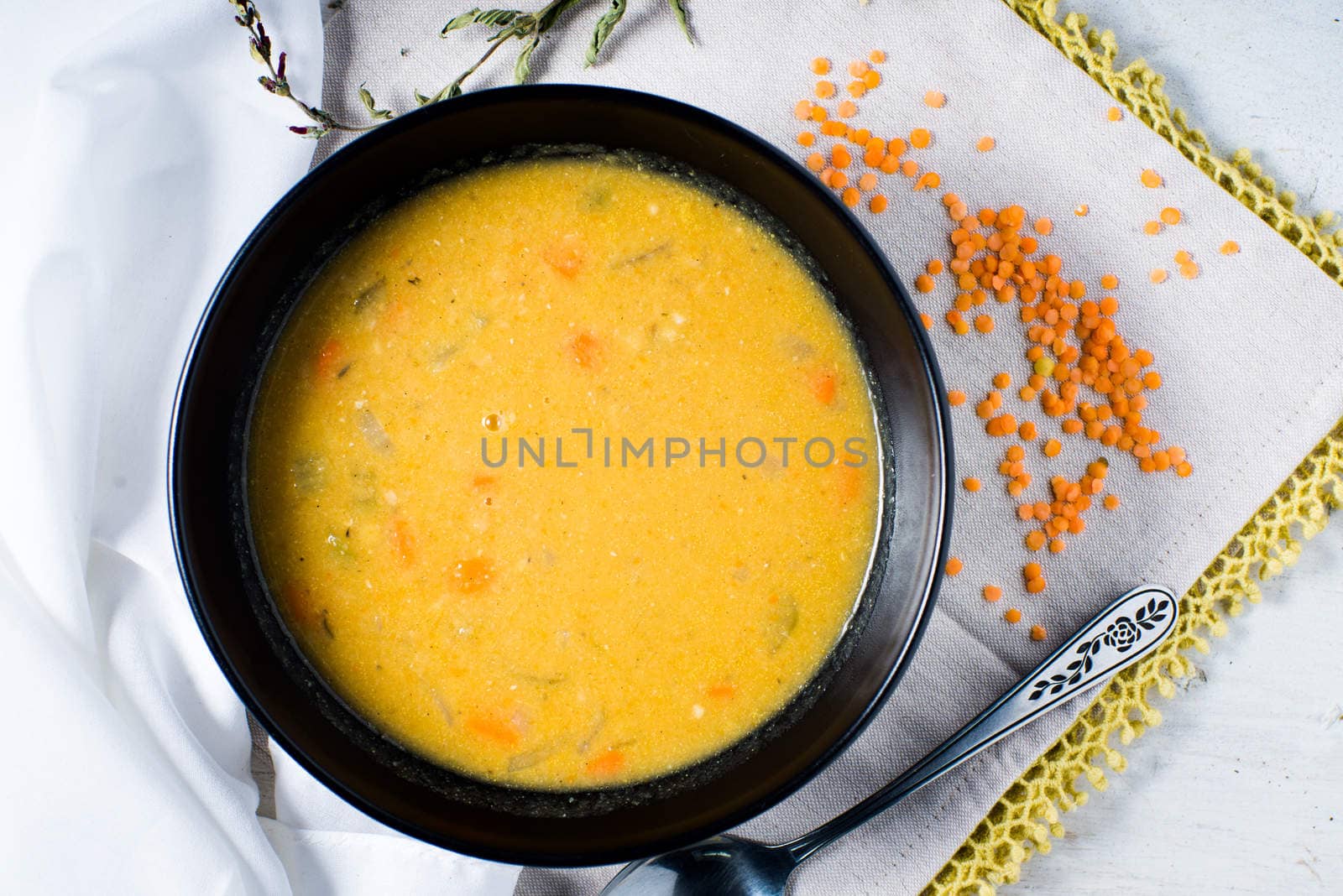 Lentil soup savory orange organic healthy