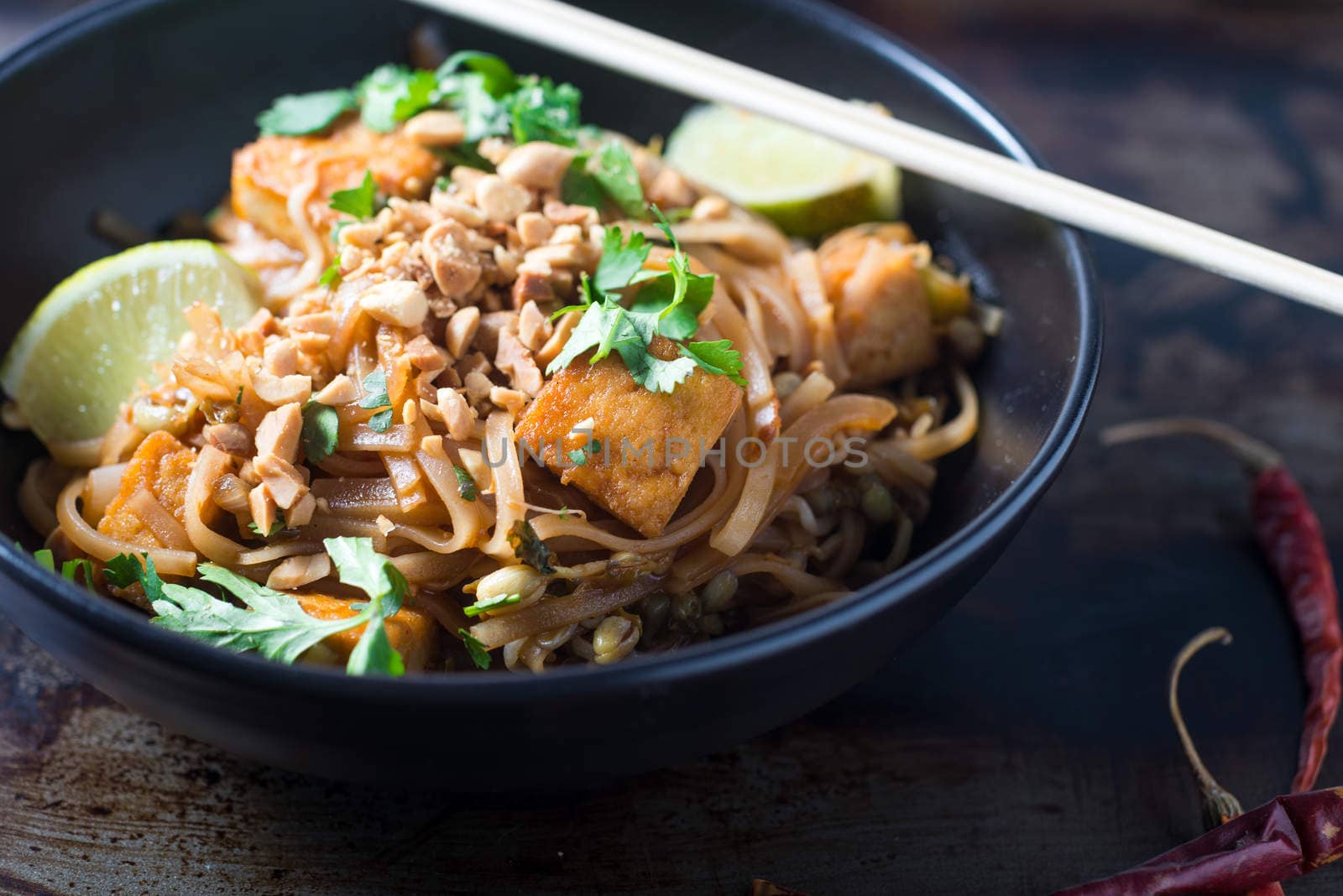 Bowl of Vegetarian Pad Thai Noodles