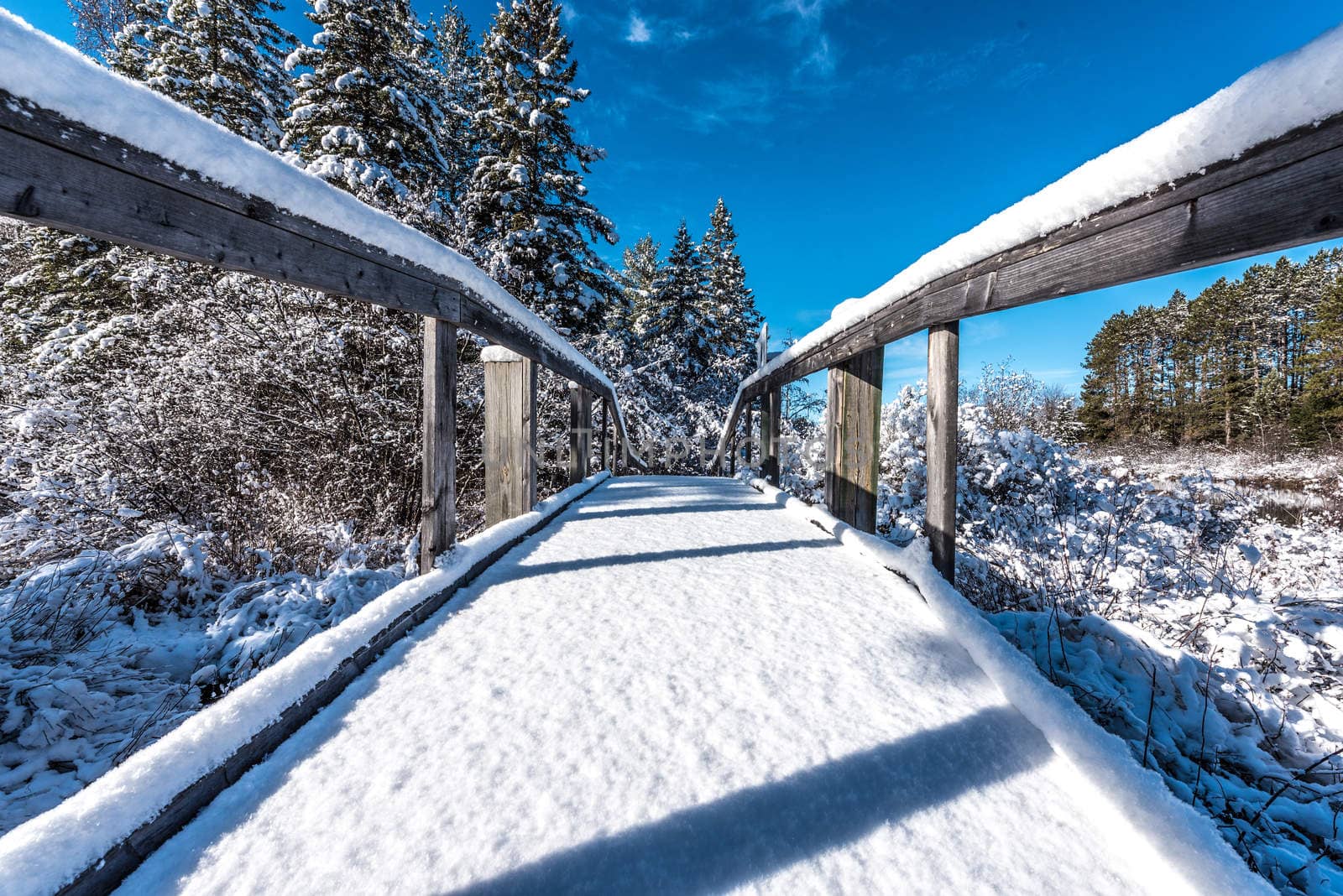 Snow covered footbridge. by valleyboi63