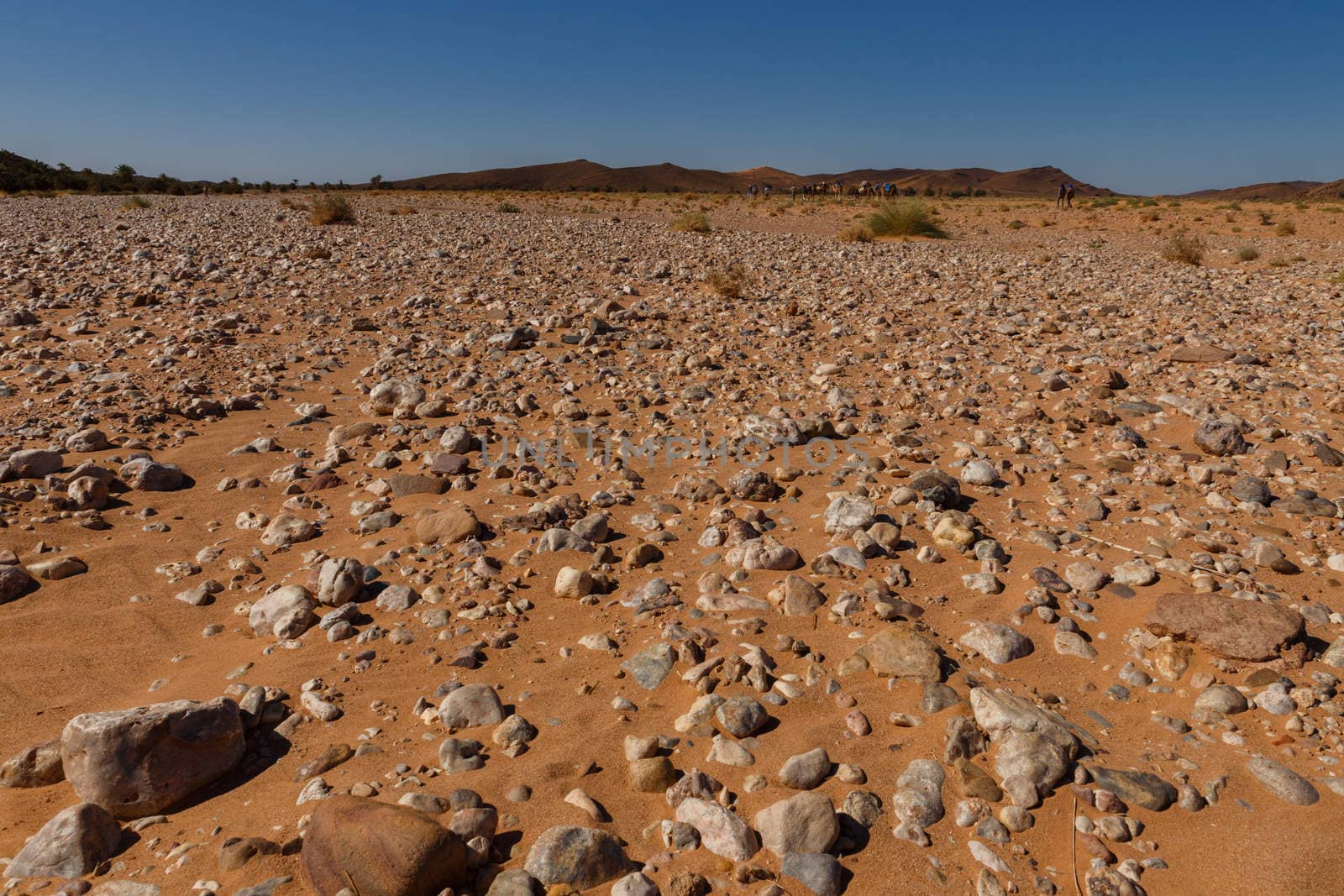 Beautiful Moroccan landscape, Sahara desert, stones against the sky