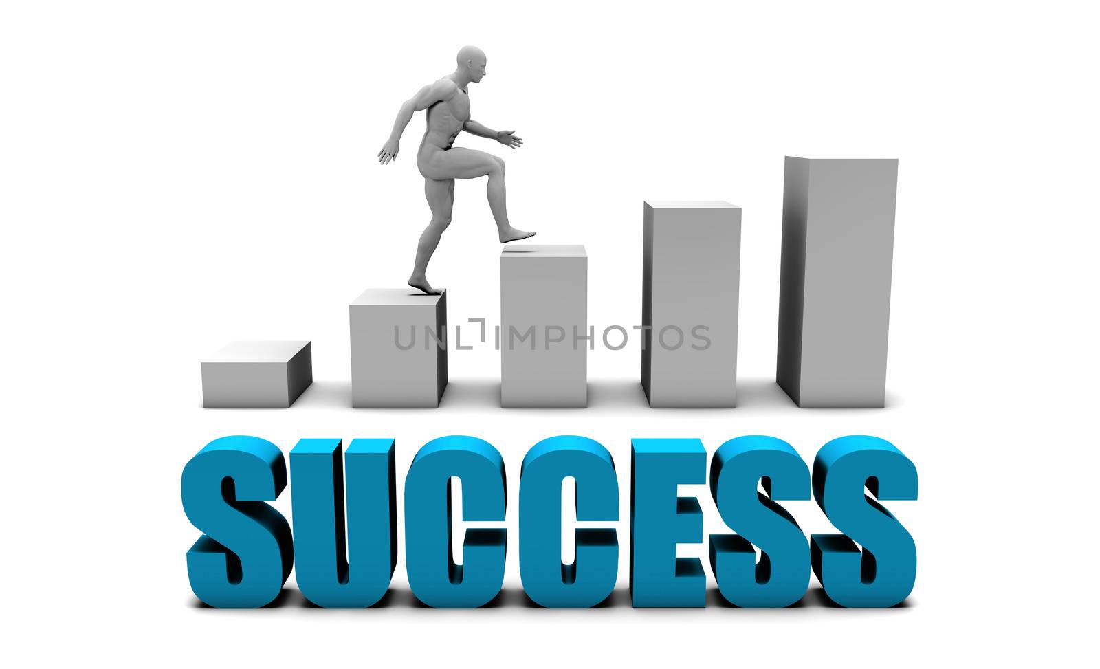 Success 3D Concept  in Blue with Bar Chart Graph