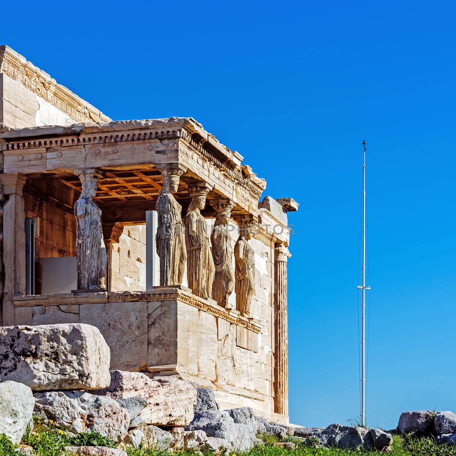The Old Temple of Athena, an archaic temple located on the Acropolis of Athens, built around 525-500 BC. Taken in Athens, Greece.