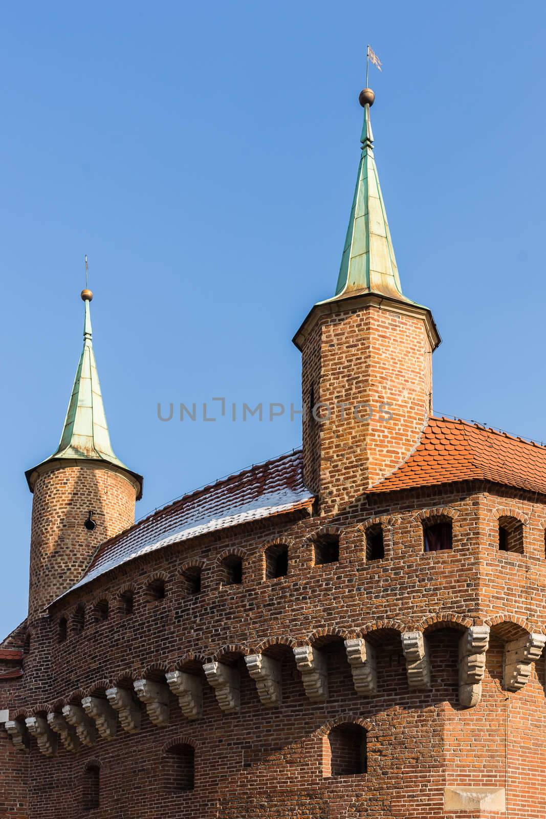 Fragment of an ancient barbican in Krakow, Poland.