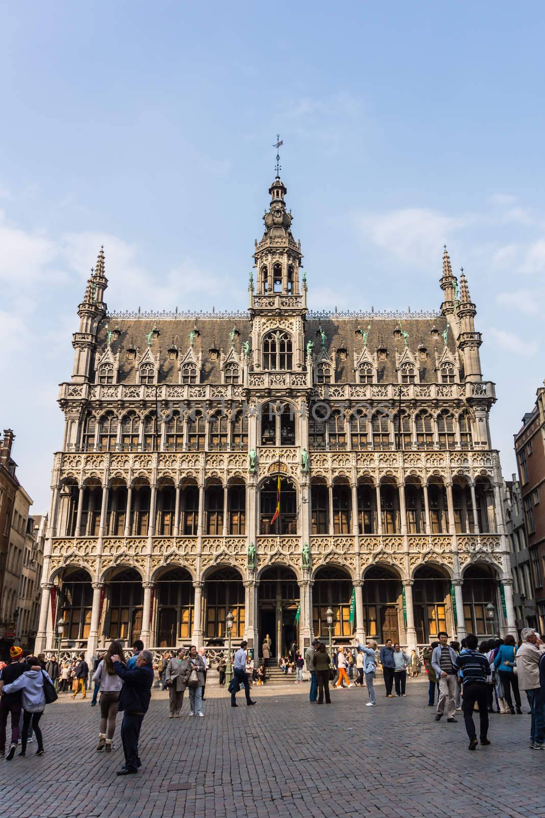 King's House on the Grand Place in Brussels on May 02, 2013. The Grand Place is UNESCO World Heritage Site and main attraction of the city, full of tourists 24 hours a day.