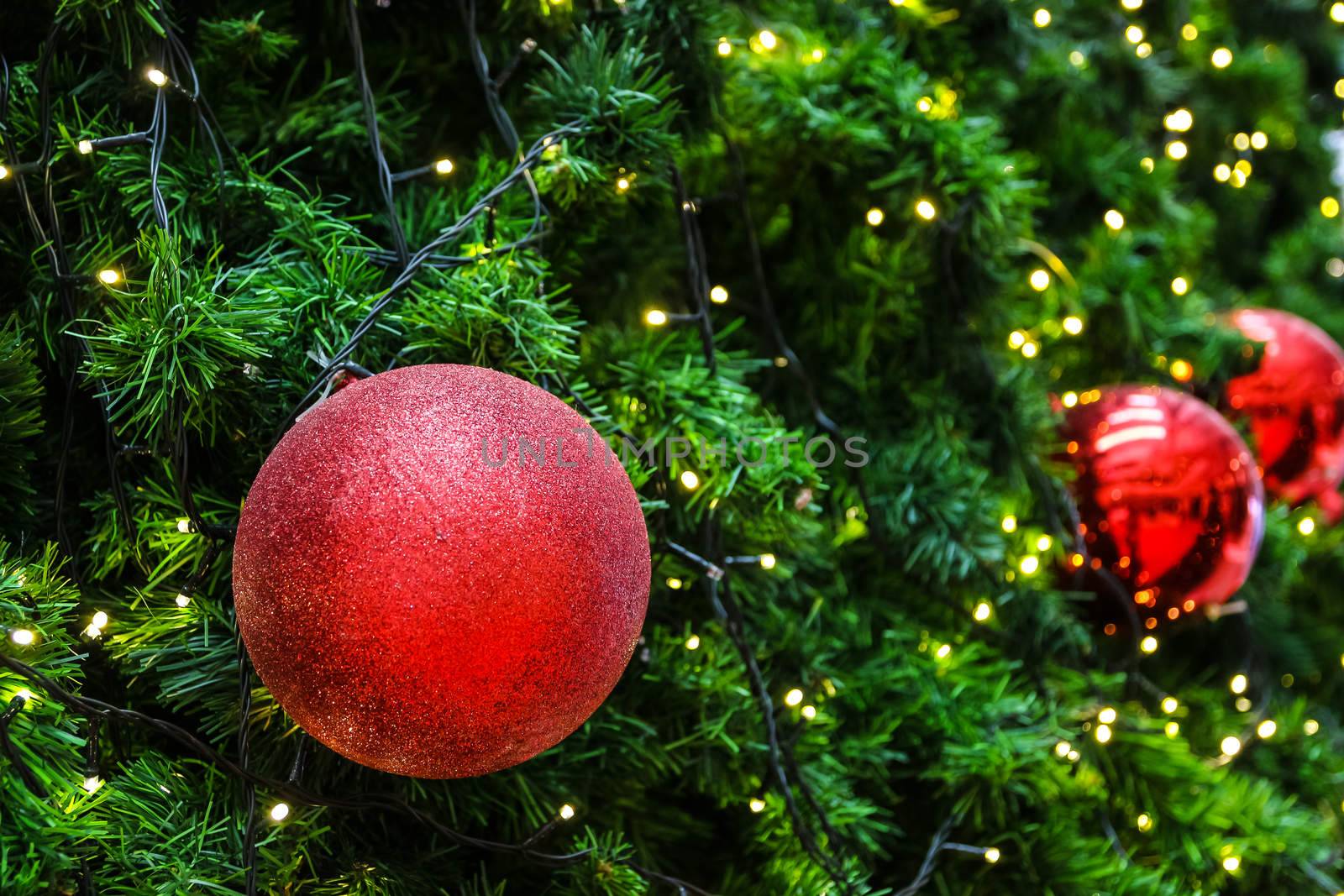 decorated christmas tree with electric light and christmas balls, use as christmas background