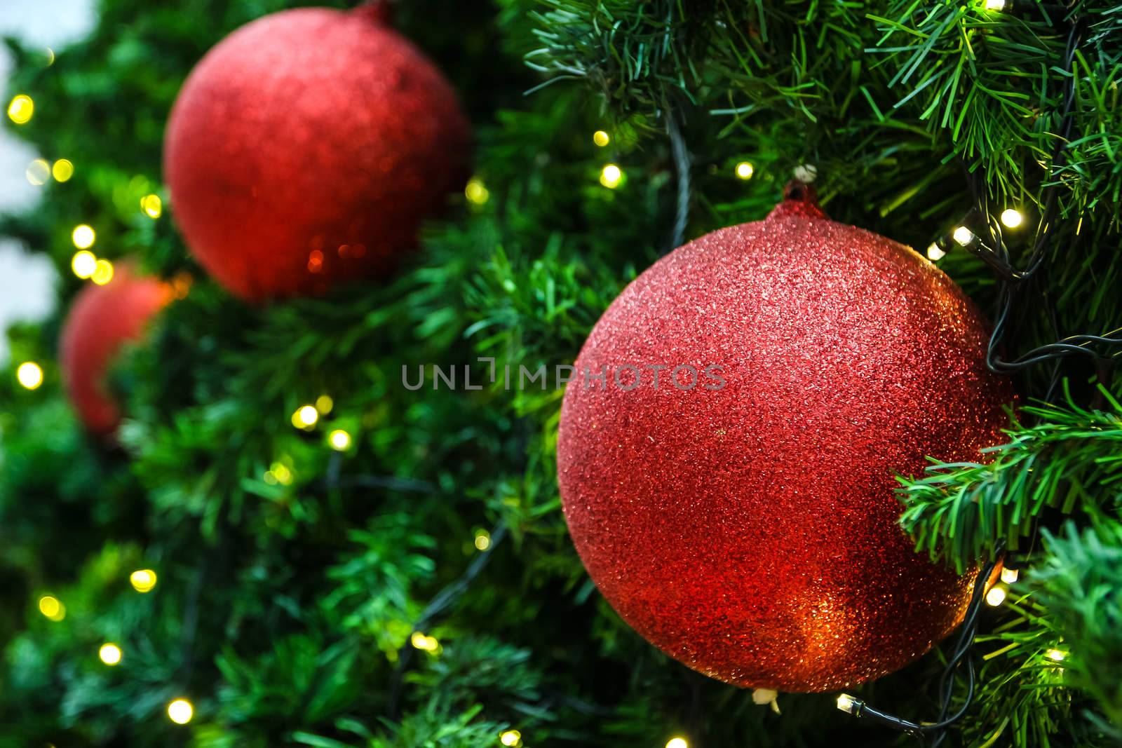 decorated christmas tree with electric light and christmas balls, use as christmas background