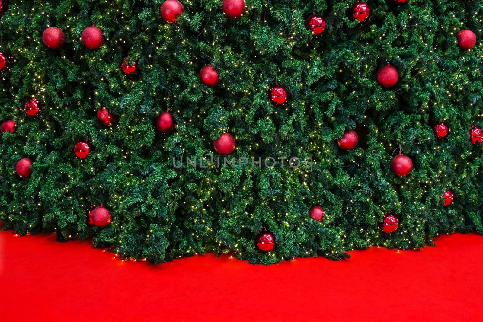 decorated christmas tree with electric light and christmas balls, use as christmas background