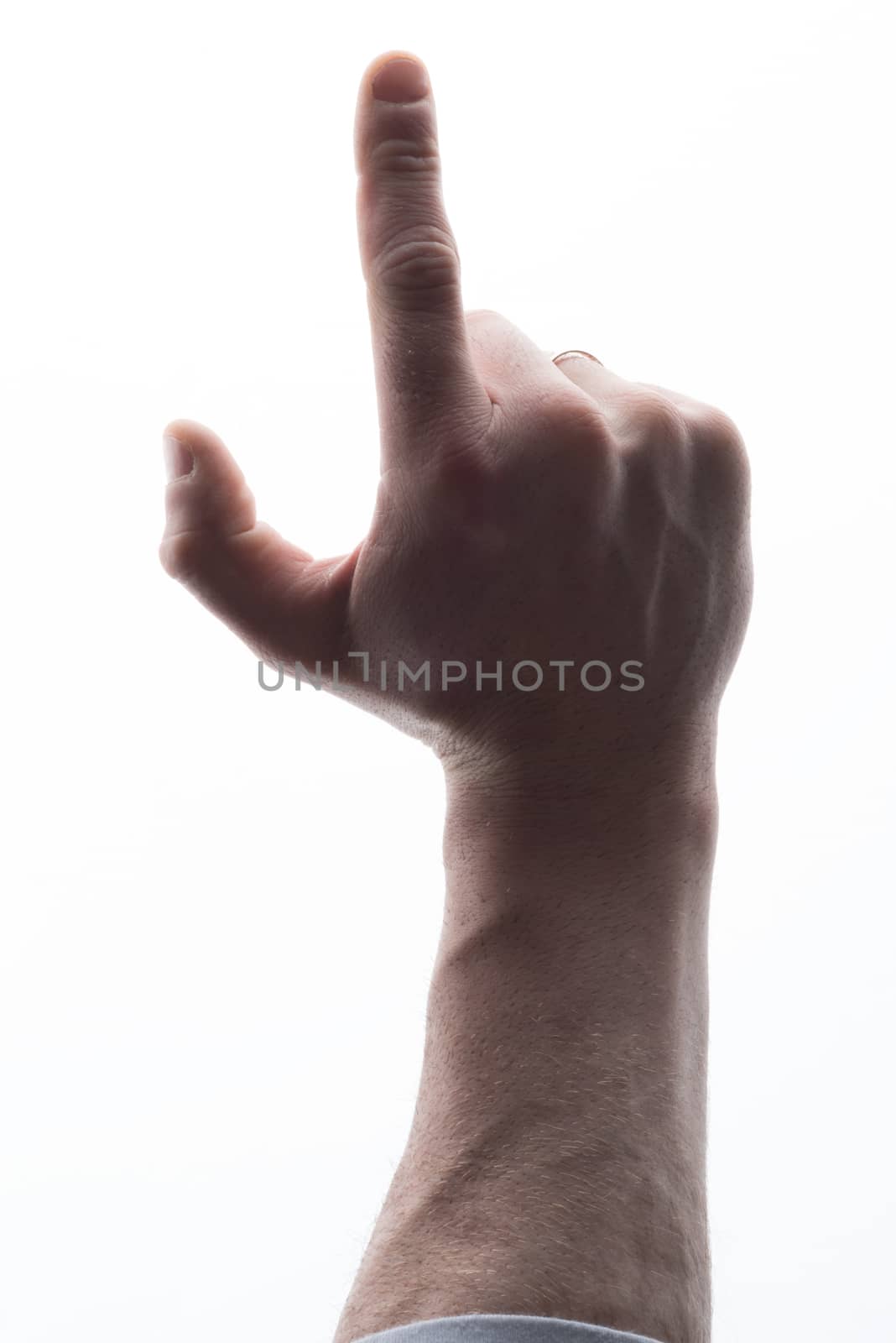 Mans hand on isolated white background, close up view