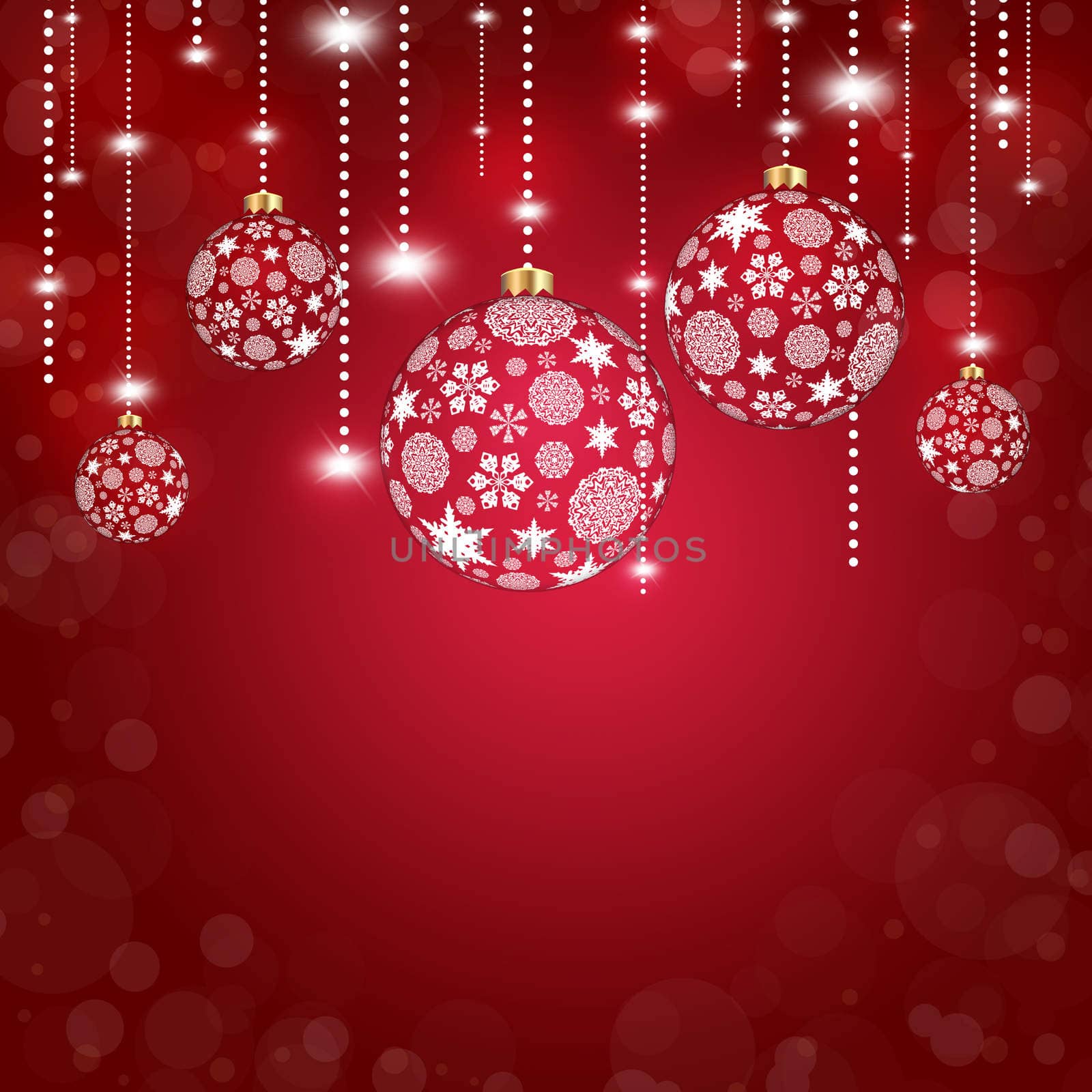 Abstract red background with christmas balls by cherezoff